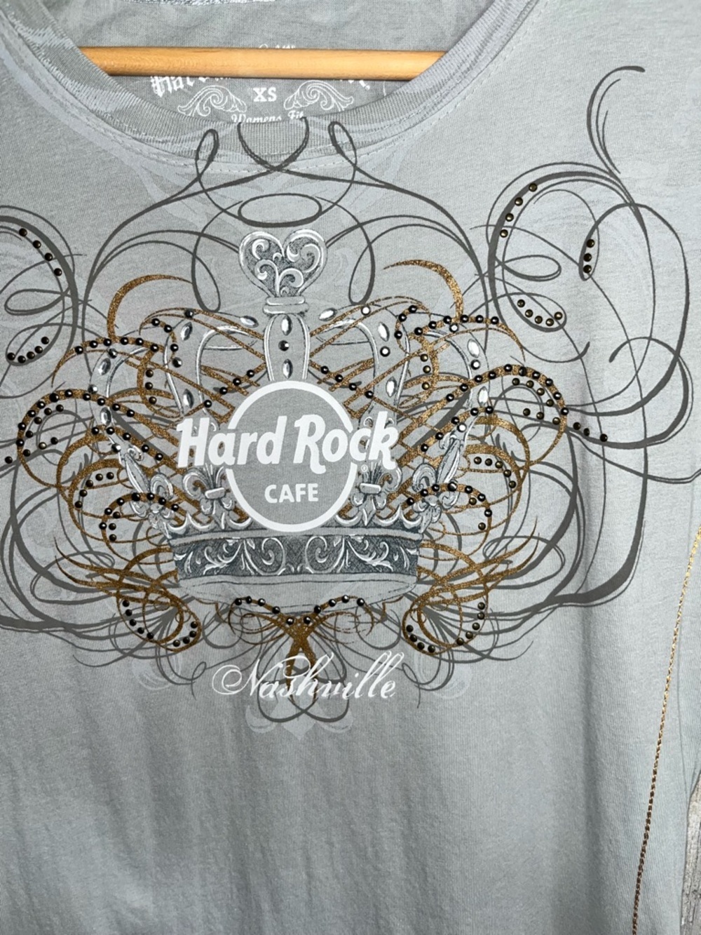 Hard Rock Couture Nashville Rhinestone Graphic Tee XS Fitted Y2K Baby Tee - Picture 2 of 6